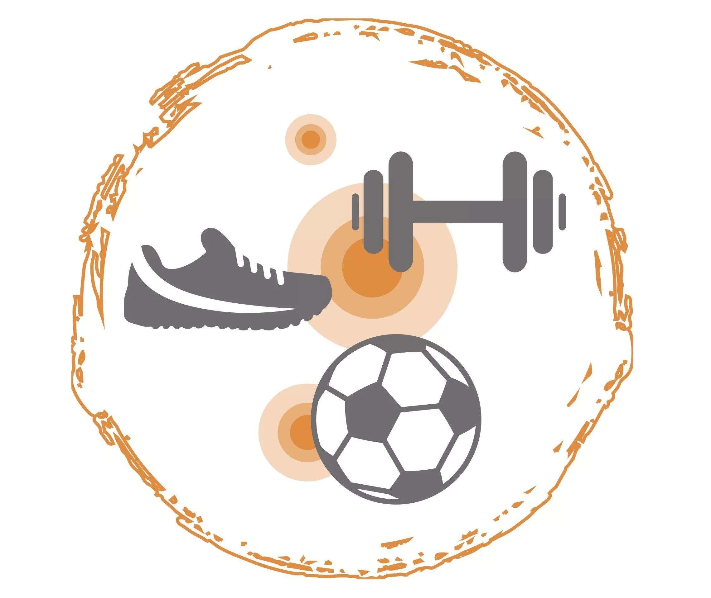 Grafik von einem Turnschuh, einem Fußball und einer Hantel